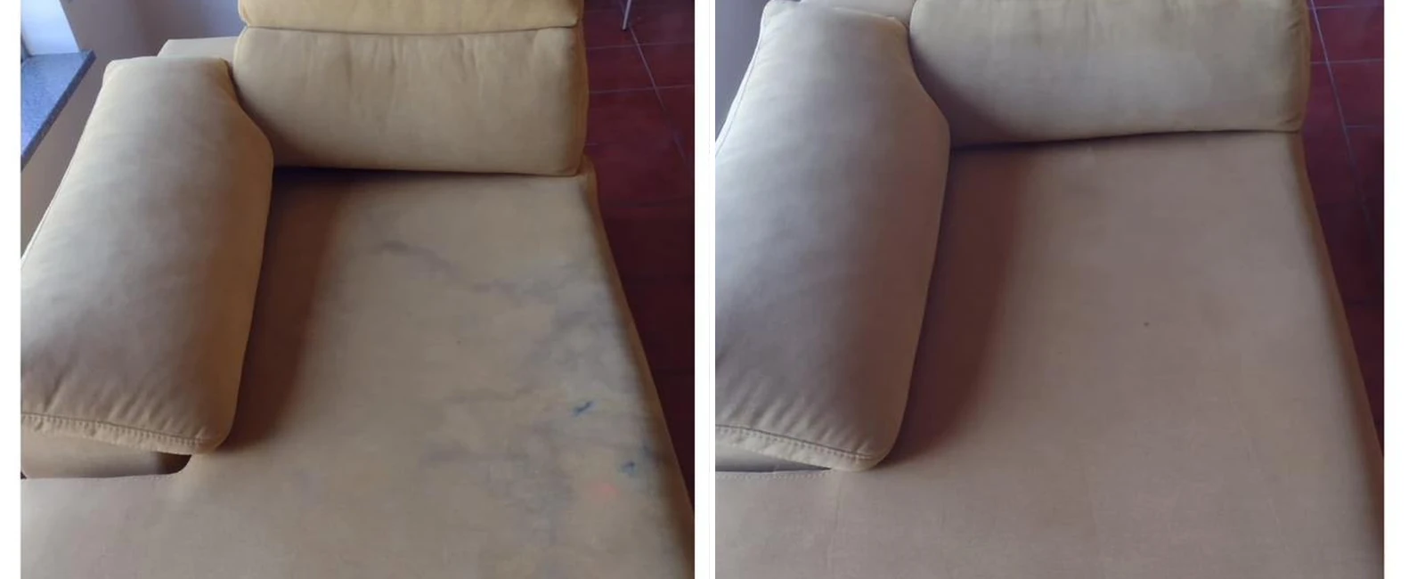 Sofá antes e depois — limpeza profunda